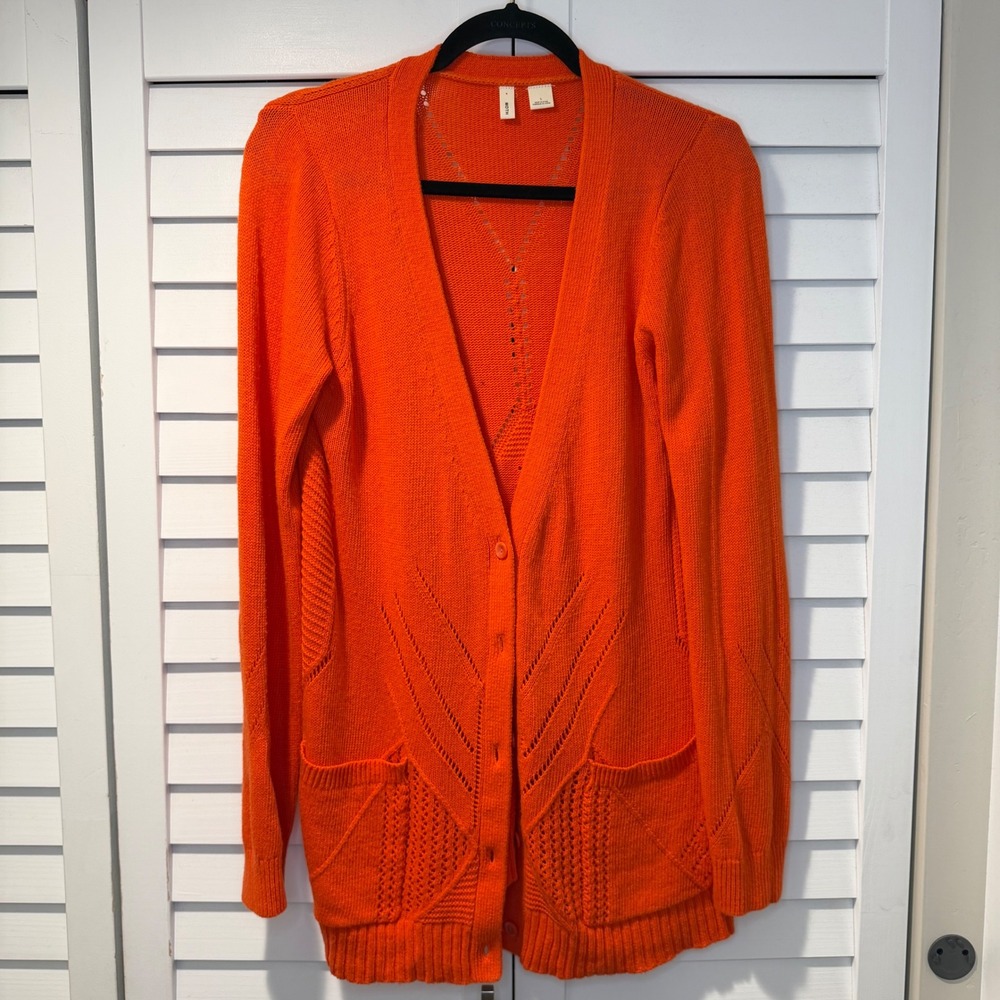 Moth Anthropologie Orange Knit Button Front Cozy Cardigan Sweater Size‎ L